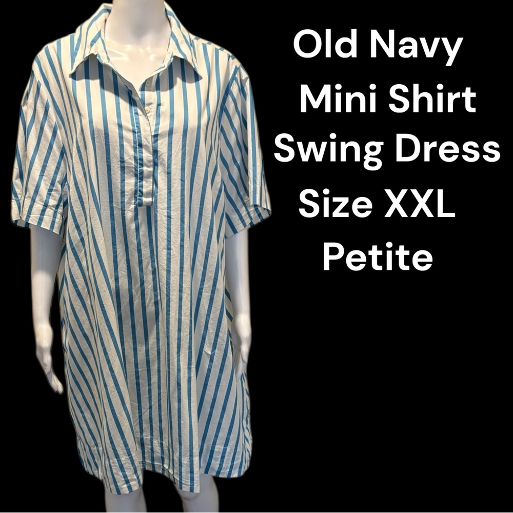 Old Navy Women's Mini Swing Shirt Dress EJ3 Mini Blue Stripe Size XXL Petite NWT